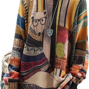 Yesno Colorful Bear Print Sweater